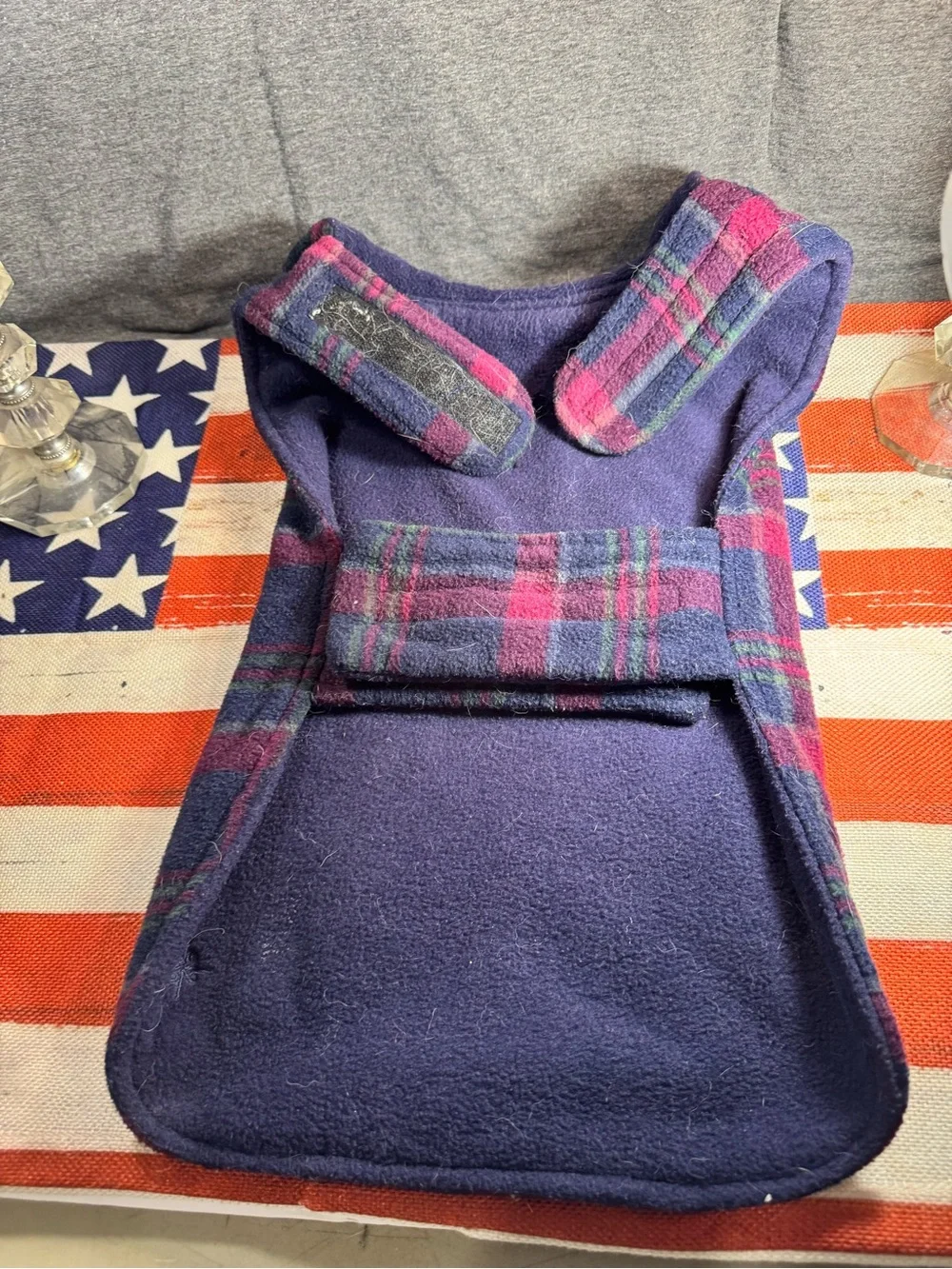 Plaid Fleece Dog Coat in Purple and Pink